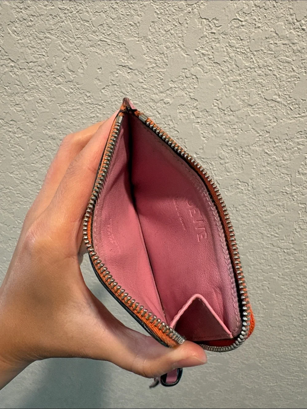 Sold Loewe Orange and Pink Zip Wallet Card Holder